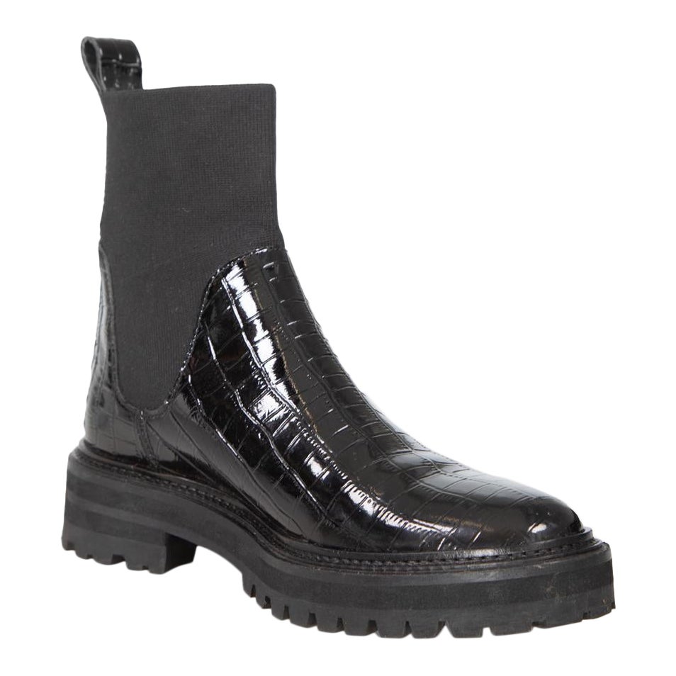 Loeffler Randall Black Croc Embossed Patent Boots Size US 7 en vente