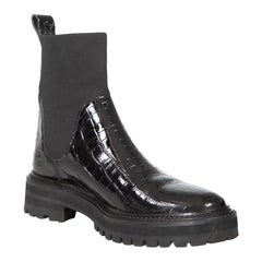 Loeffler Randall Black Croc Embossed Patent Boots Size US 7