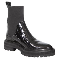 Loeffler Randall Black Croc Embossed Patent Boots Size US 7