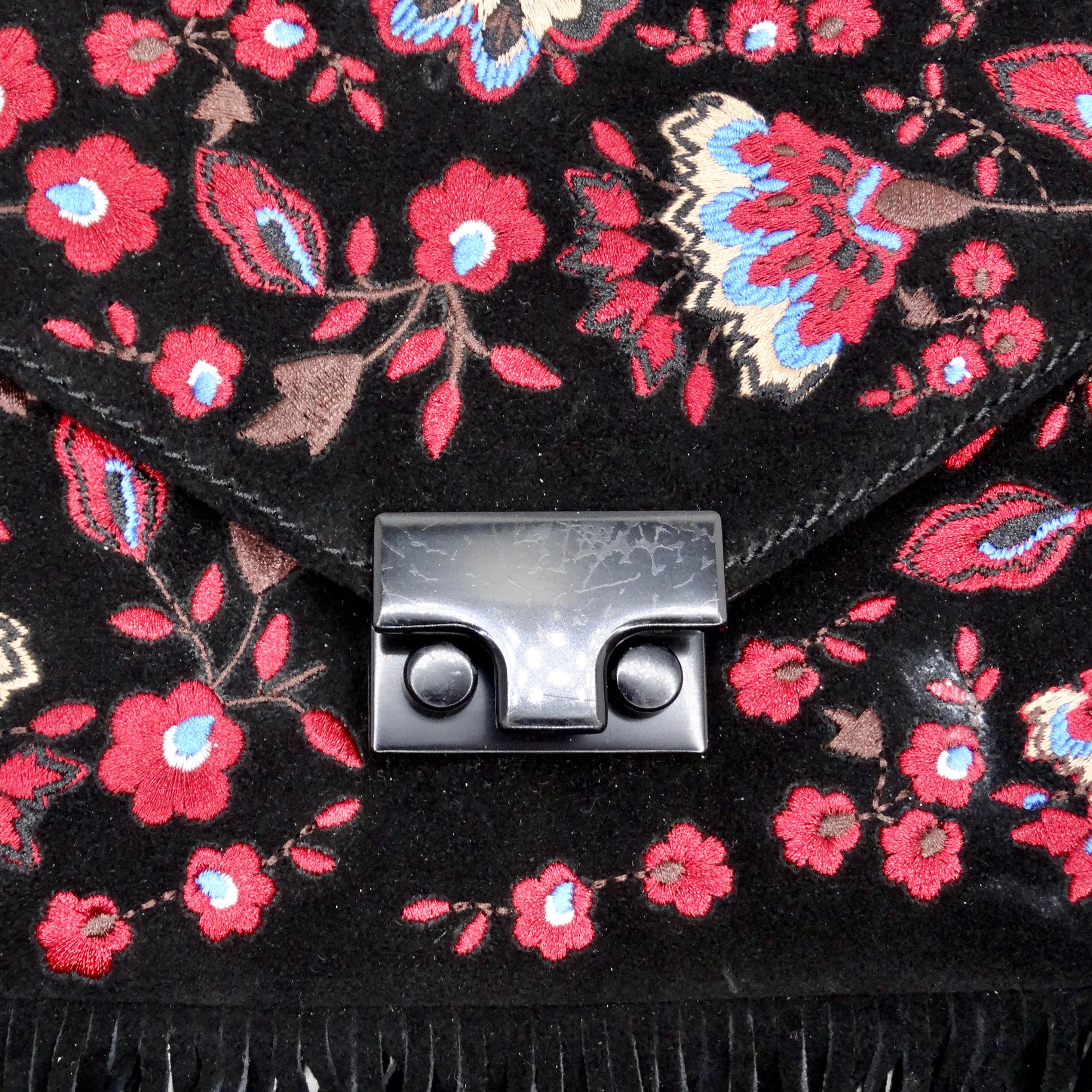 Women's or Men's Loeffler Randall Embroidered Suede Fringe Handbag For Sale
