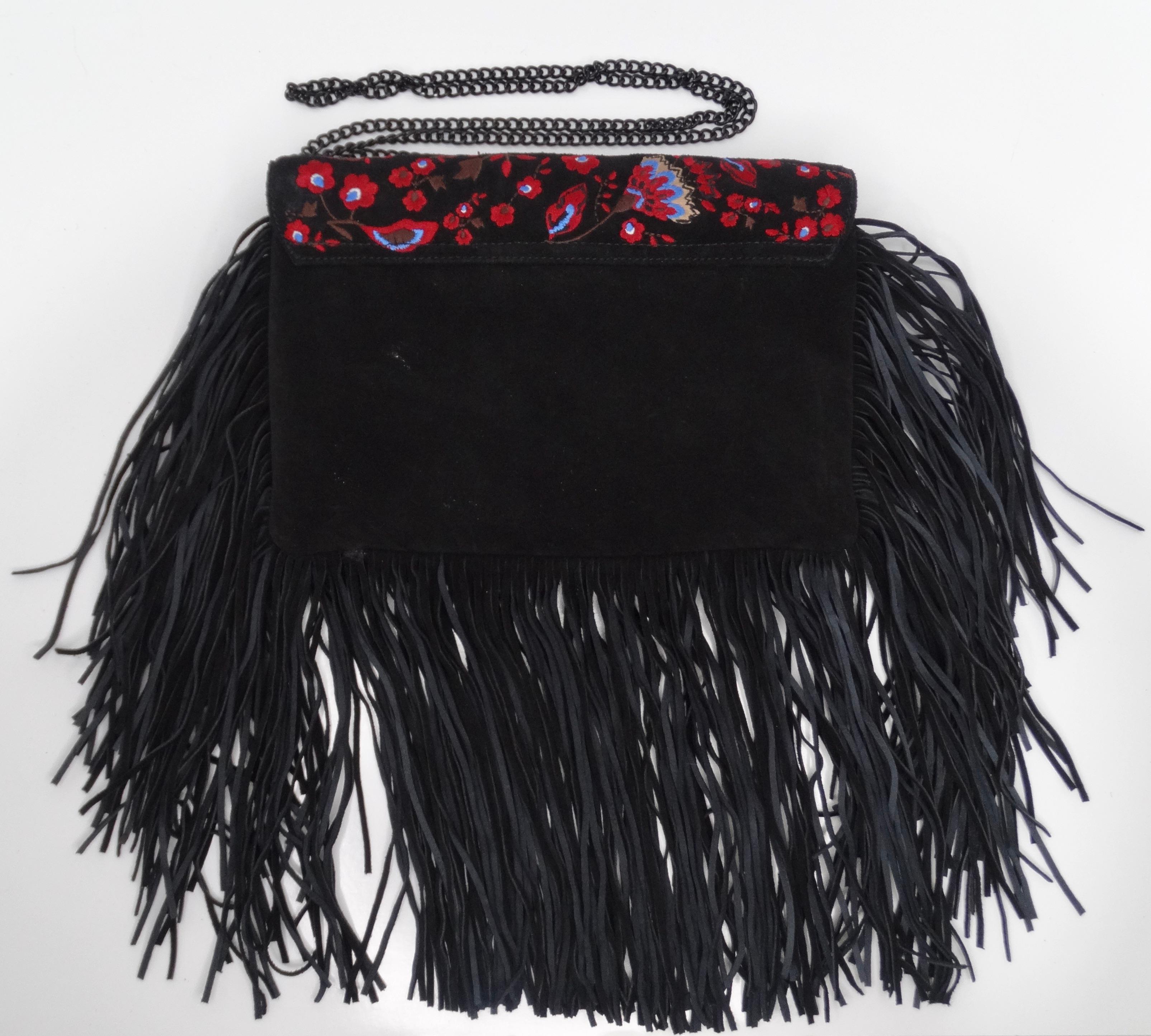 Loeffler Randall Embroidered Suede Fringe Handbag For Sale 1