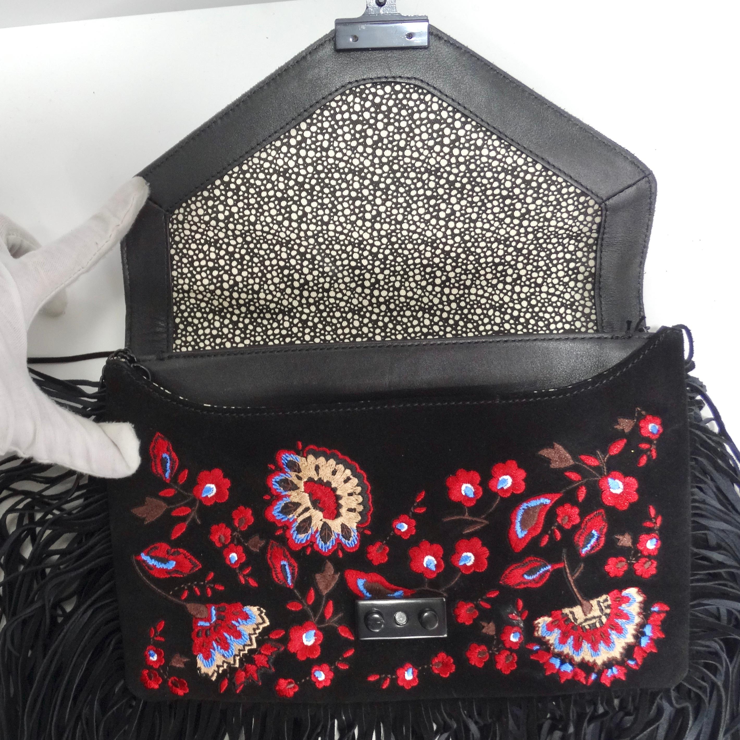 Loeffler Randall Embroidered Suede Fringe Handbag For Sale 2