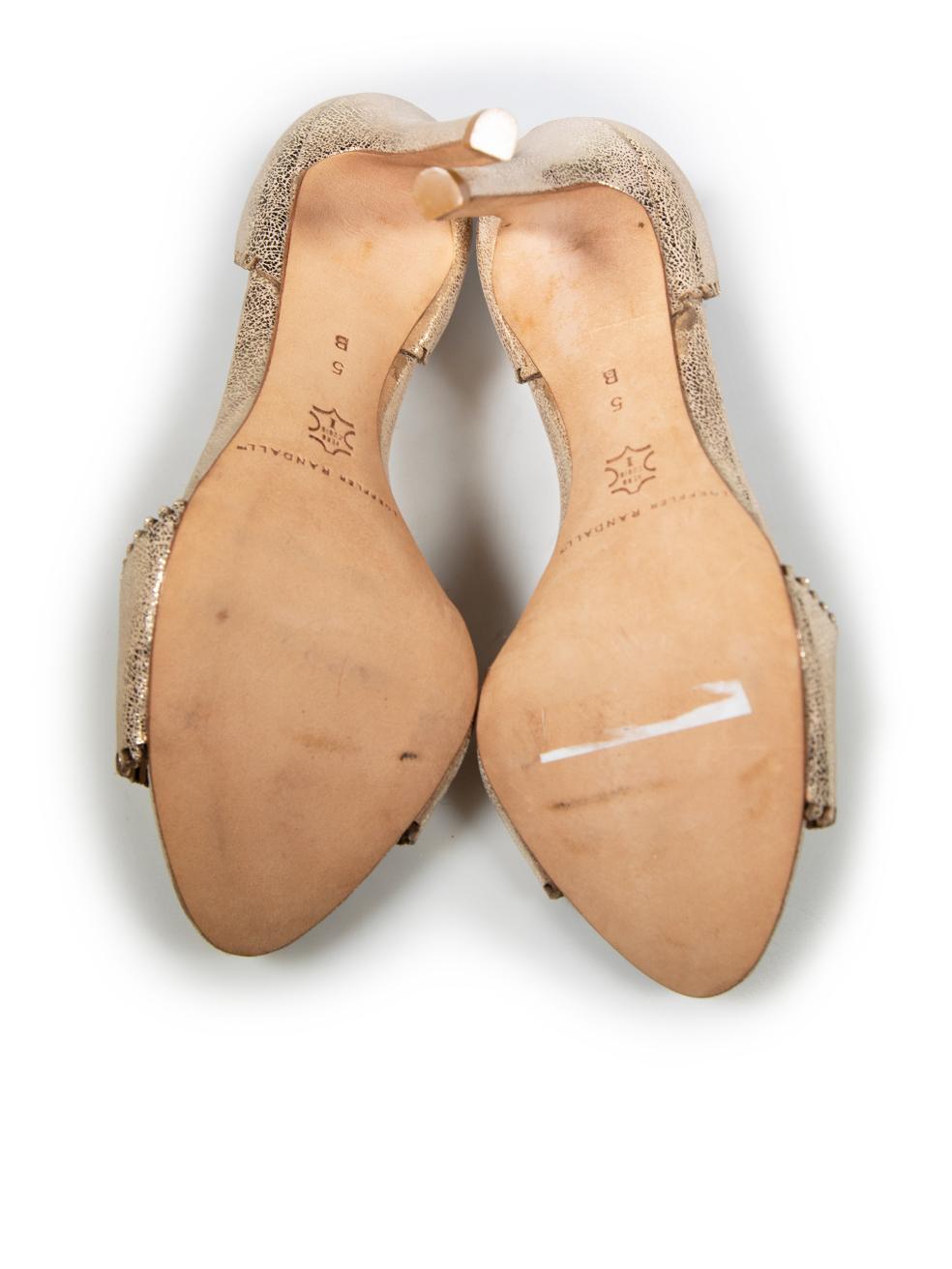 Women's Loeffler Randall Gold Leather Open Toe Heels Size US 5 For Sale