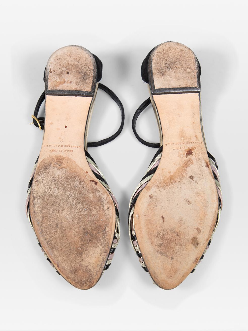 Loeffler Randall Metallic Knot Leather Sandals Size US 9 In Good Condition For Sale In London, GB