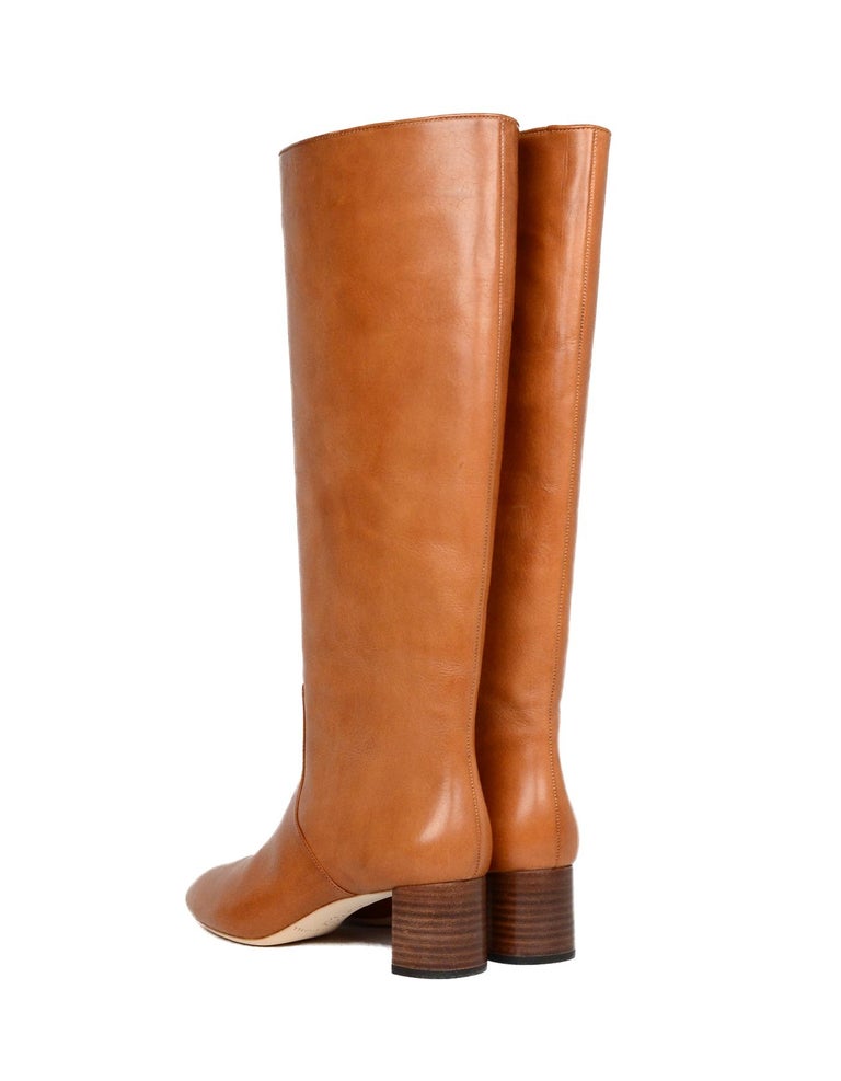 Loeffler Randall NEW Cognac Leather Gia KneeHigh MidHeel Boots Sz 8