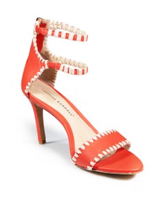 Loeffler Randall Orange & White Stitch Detail Sandals Size UK 4