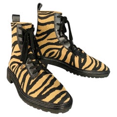 LOEFFLER RANDALL Taglia 12 Nero Marrone Tigre Maglia Stivaletti in Laccio