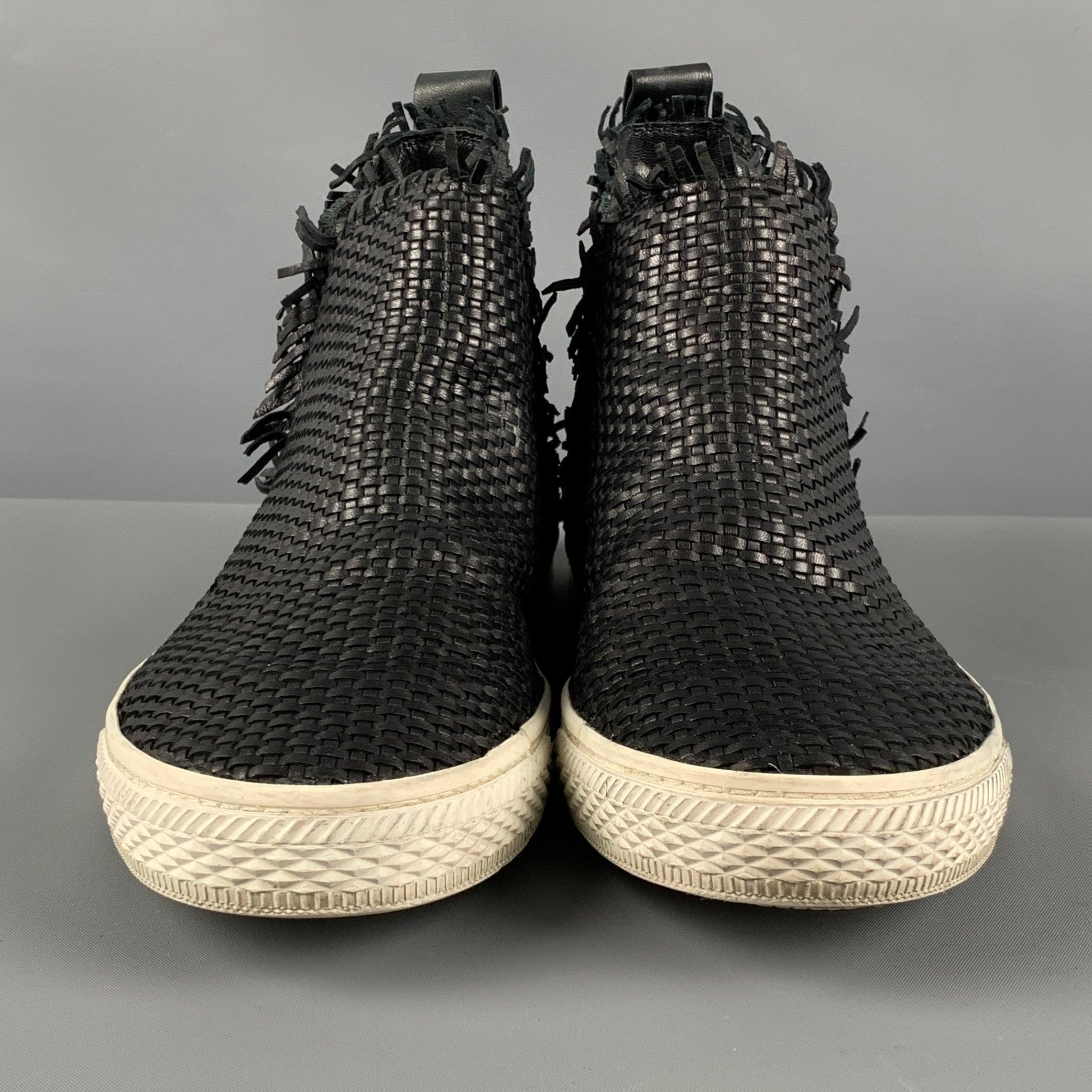 Women's LOEFFLER RANDALL Size 8.5 Black White Leather Ankle Sneakers For Sale