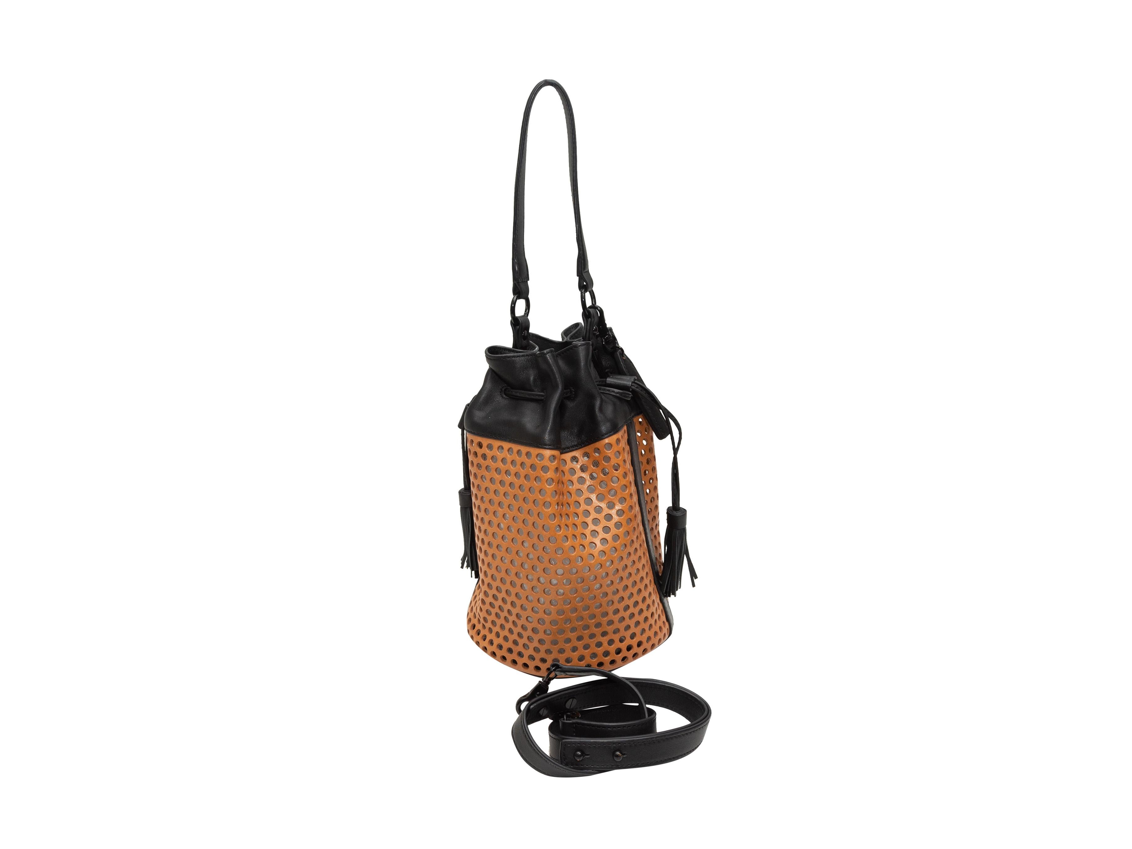 Beige Loeffler Randall Tan & Black Perforated Leather Bucket Bag