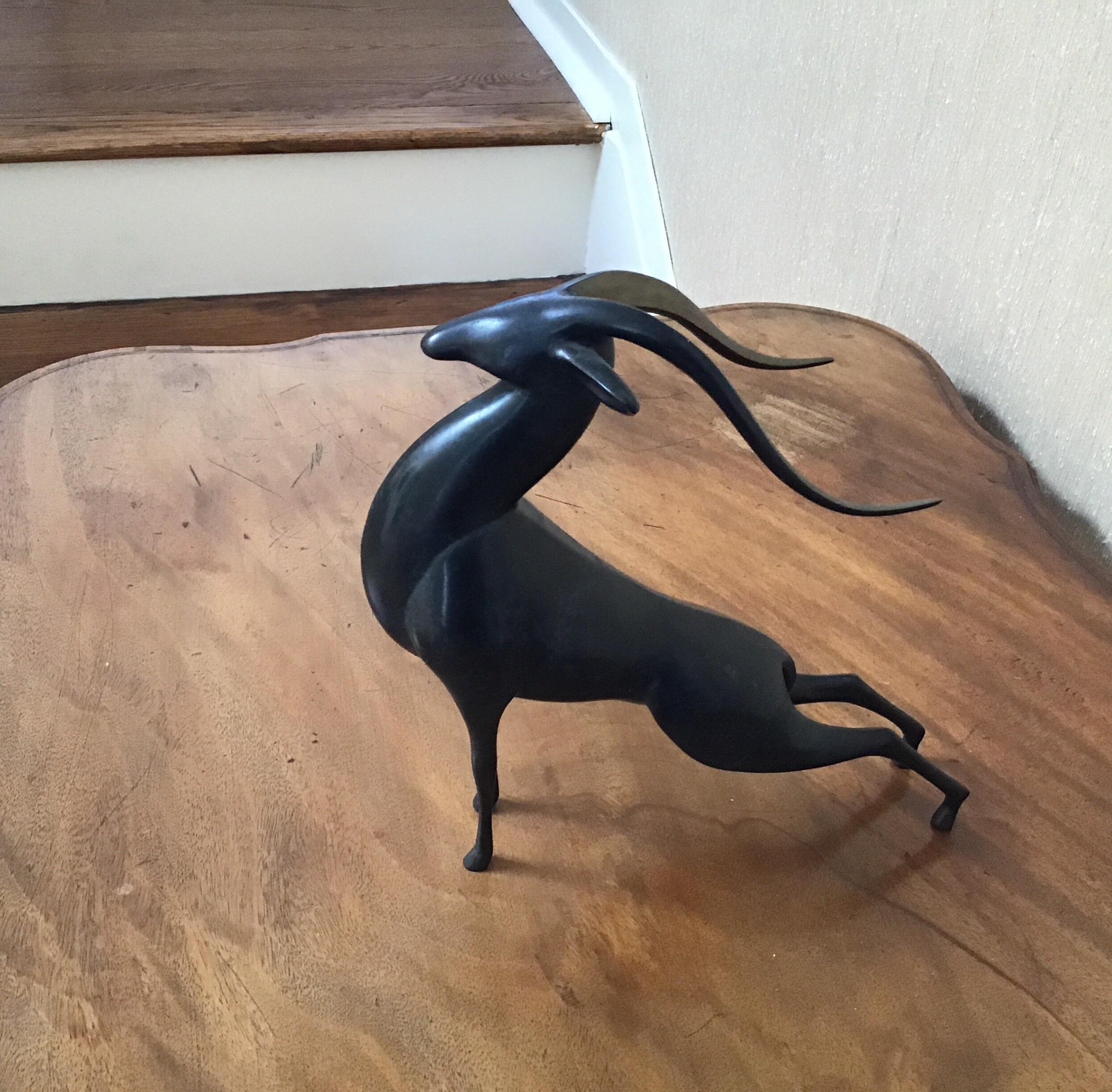 Late 20th Century Loet Cast Bronze Ibex Sculpture For Sale