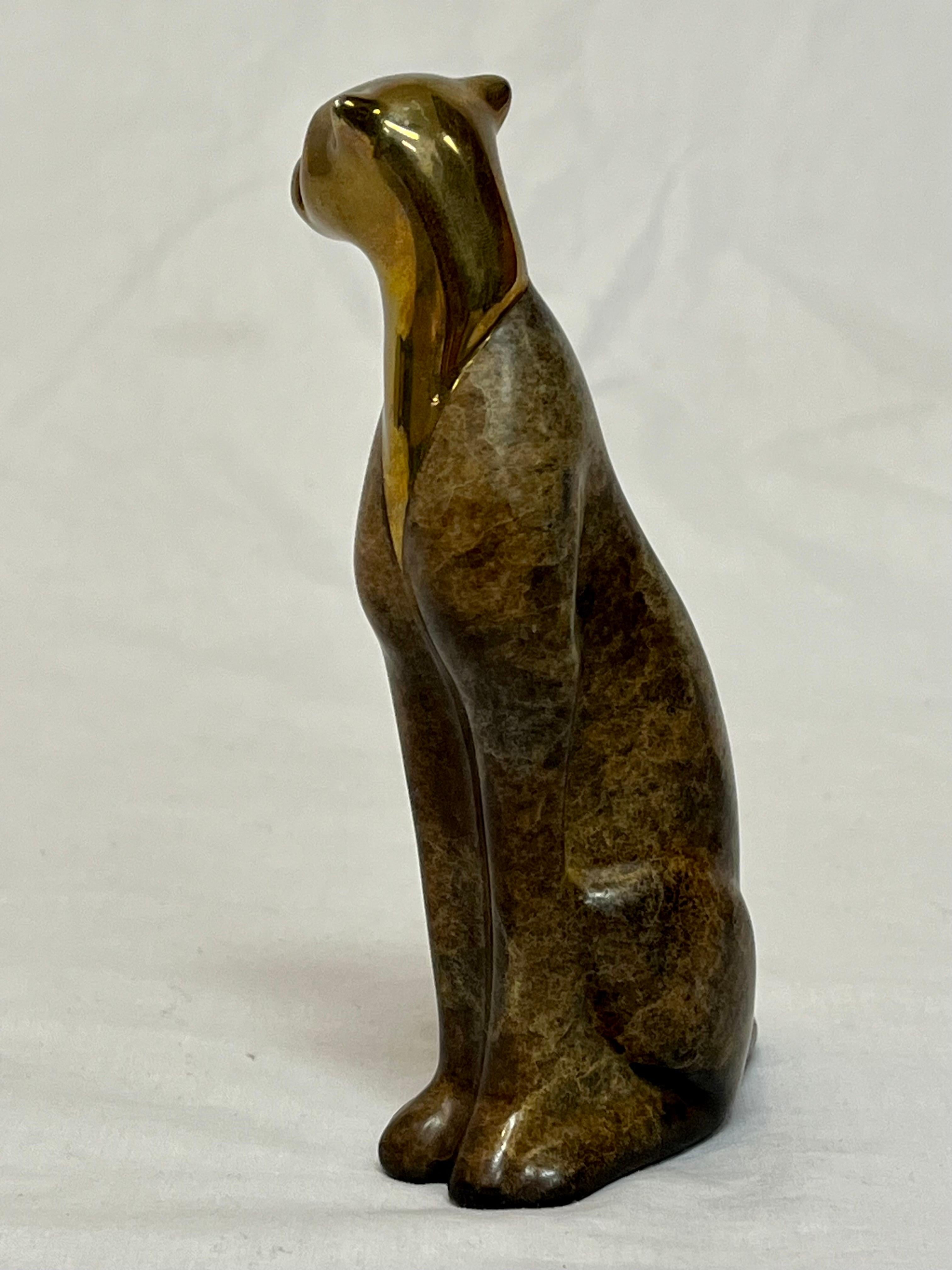 Sculpture de guépard Loet Vanderveen en bronze à patine artistique 1