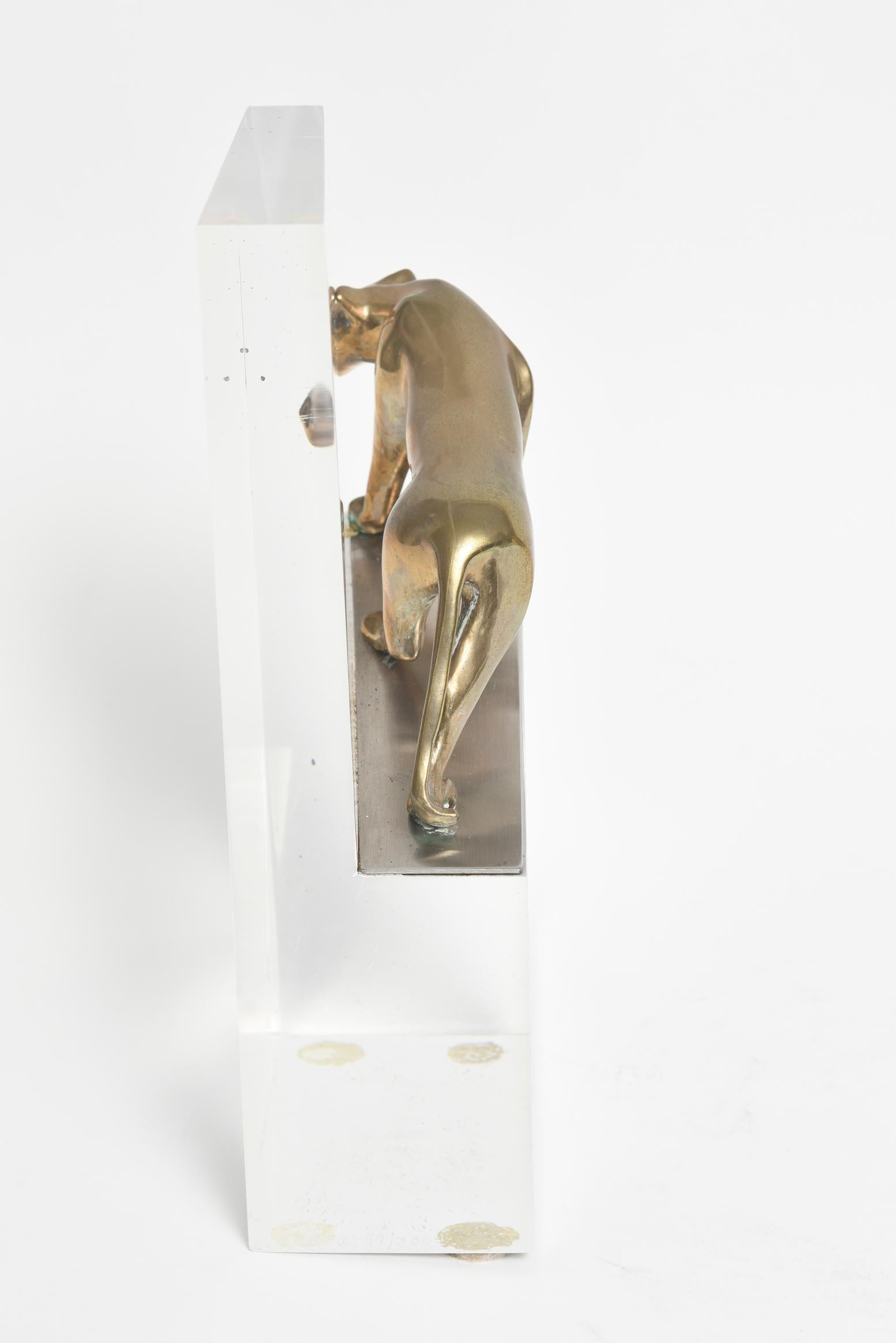 European Loet Vanderveen Bronze Panther on Acrylic Block