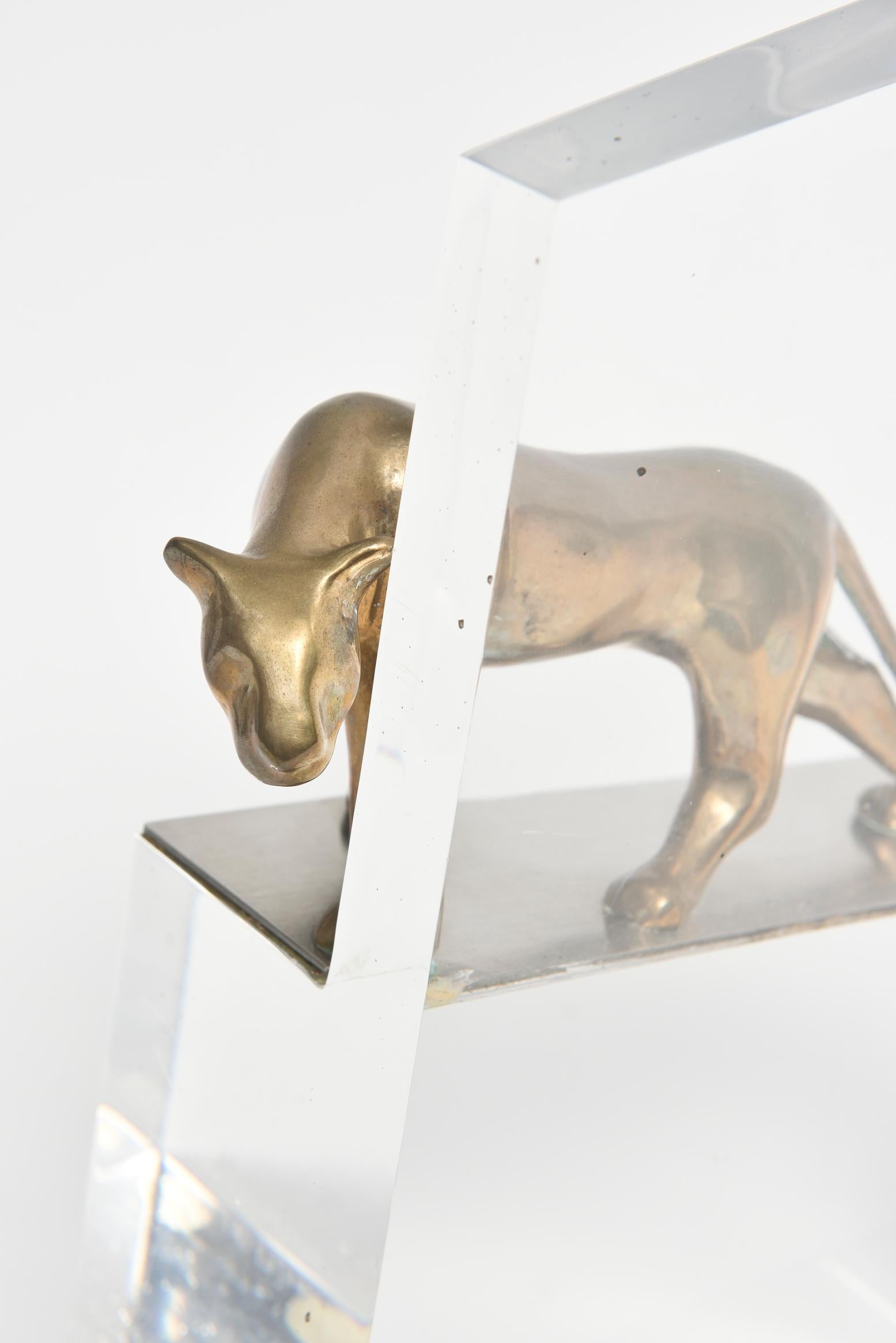 Loet Vanderveen Bronze Panther on Acrylic Block In Good Condition In Miami Beach, FL