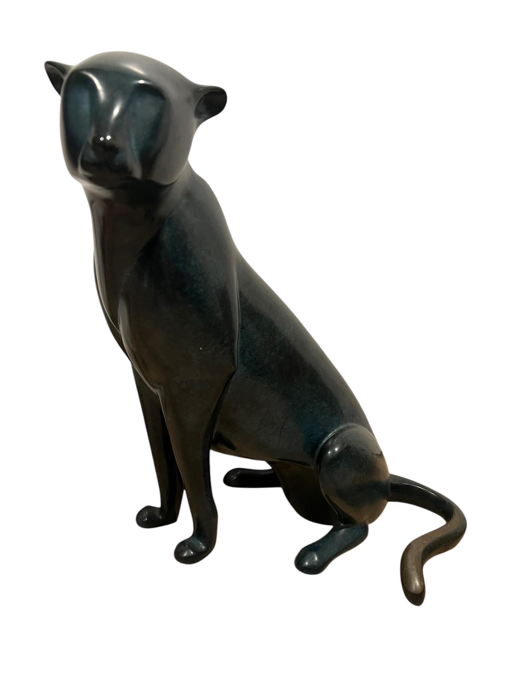 Loet Vanderveen large seated cheetah bronze sculpture For Sale 1