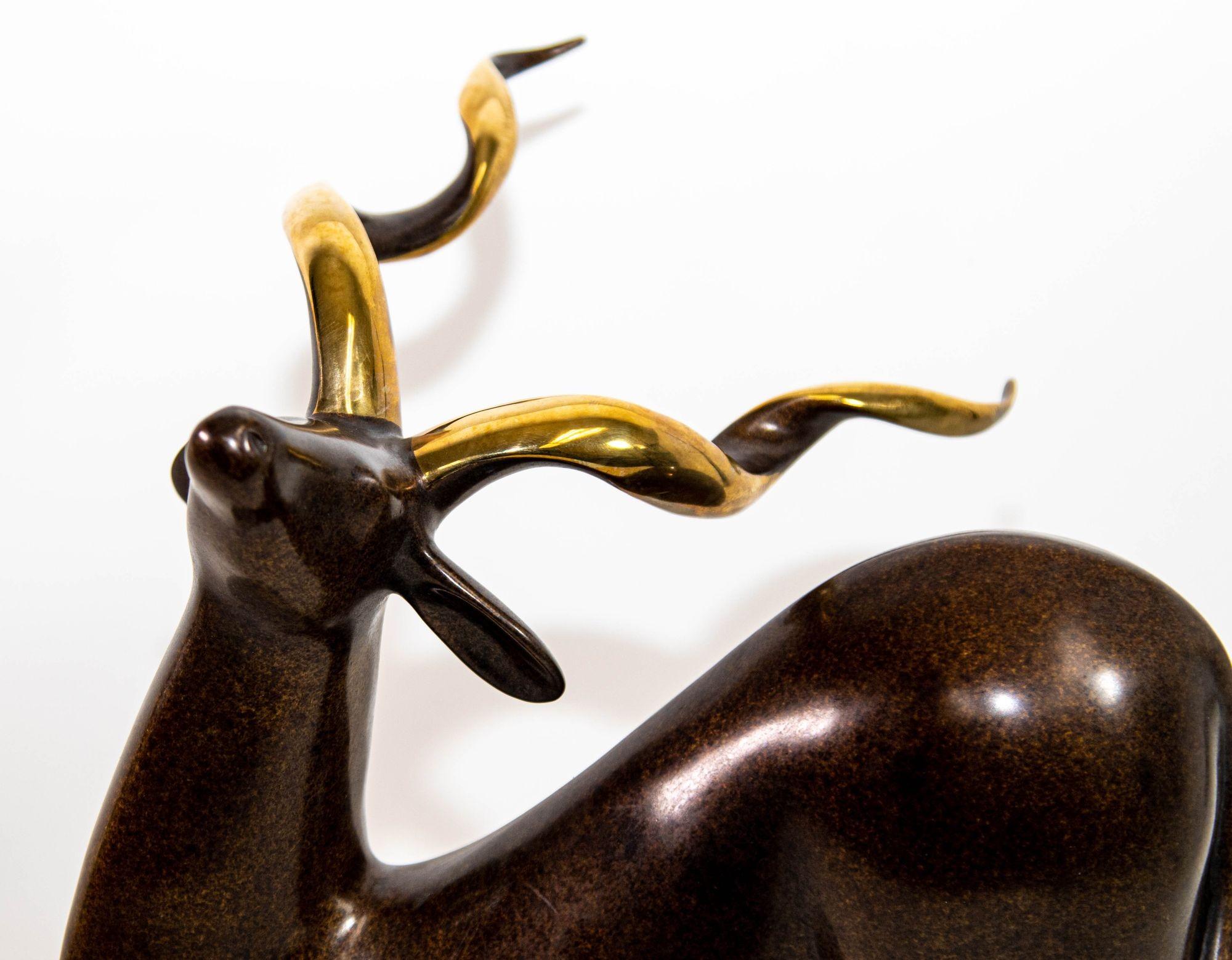 Art Deco Loet Vanderveen Limited Edition Bronze Kudu Sculpture # 303 For Sale