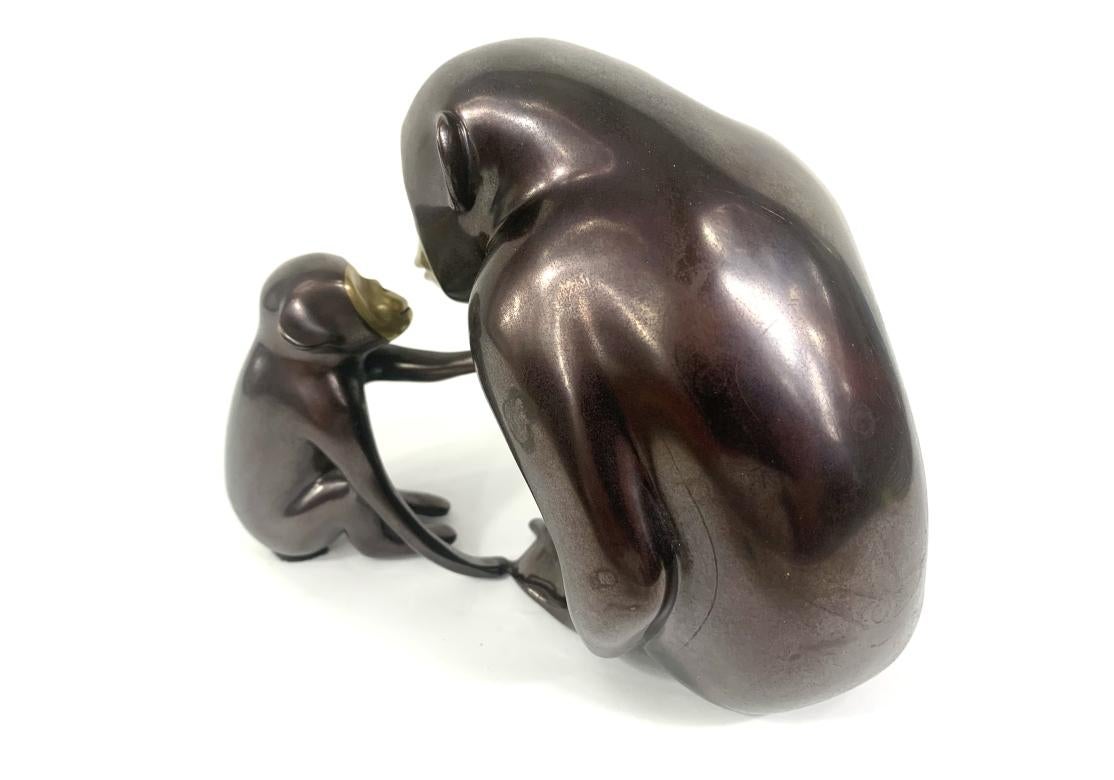 Loet Vanderveen Limited Edition Figural Bronze Monkey Mother & Child 8
