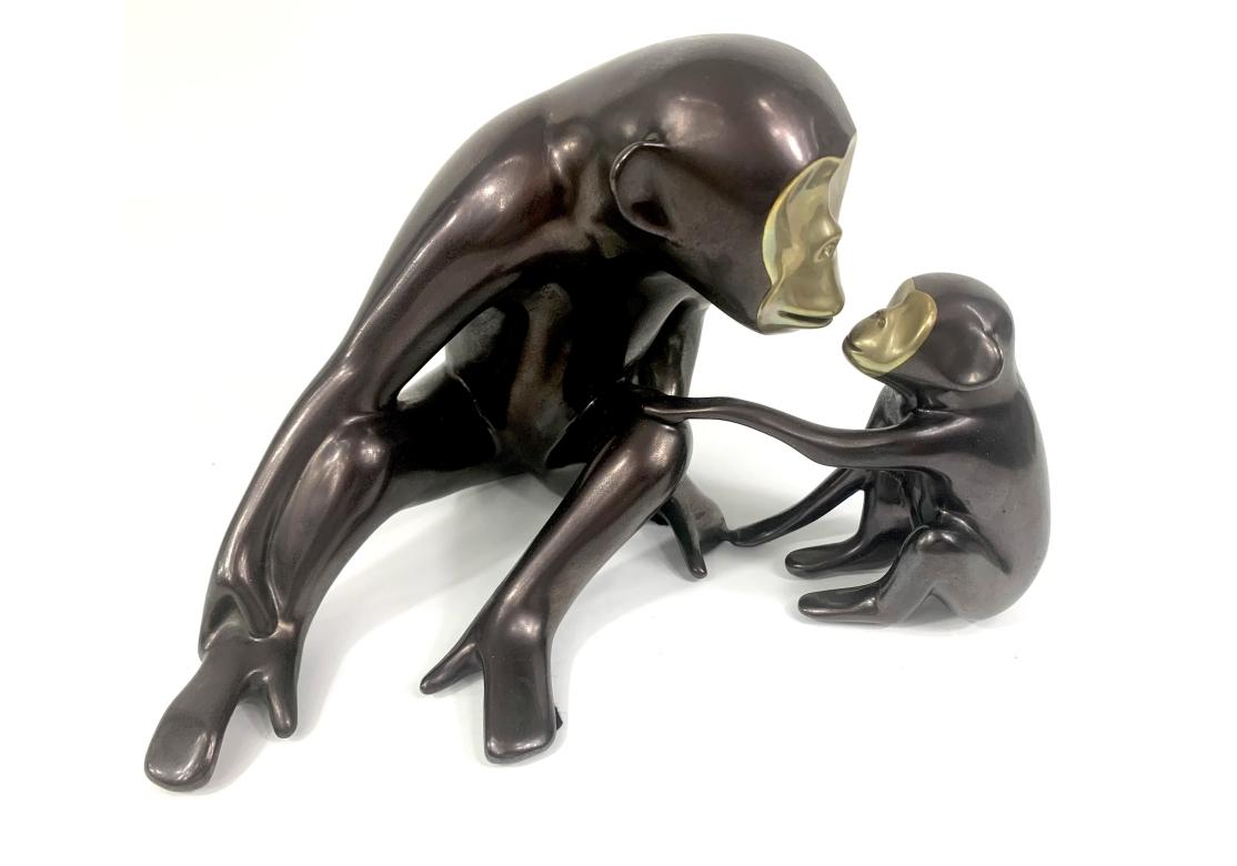 Loet Vanderveen Limited Edition Figural Bronze Monkey Mother & Child 10