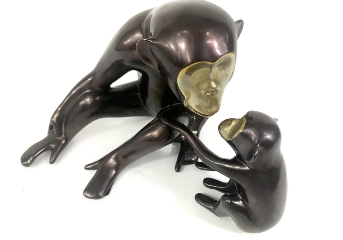 Mid-Century Modern Loet Vanderveen Limited Edition Figural Bronze Monkey Mother & Child