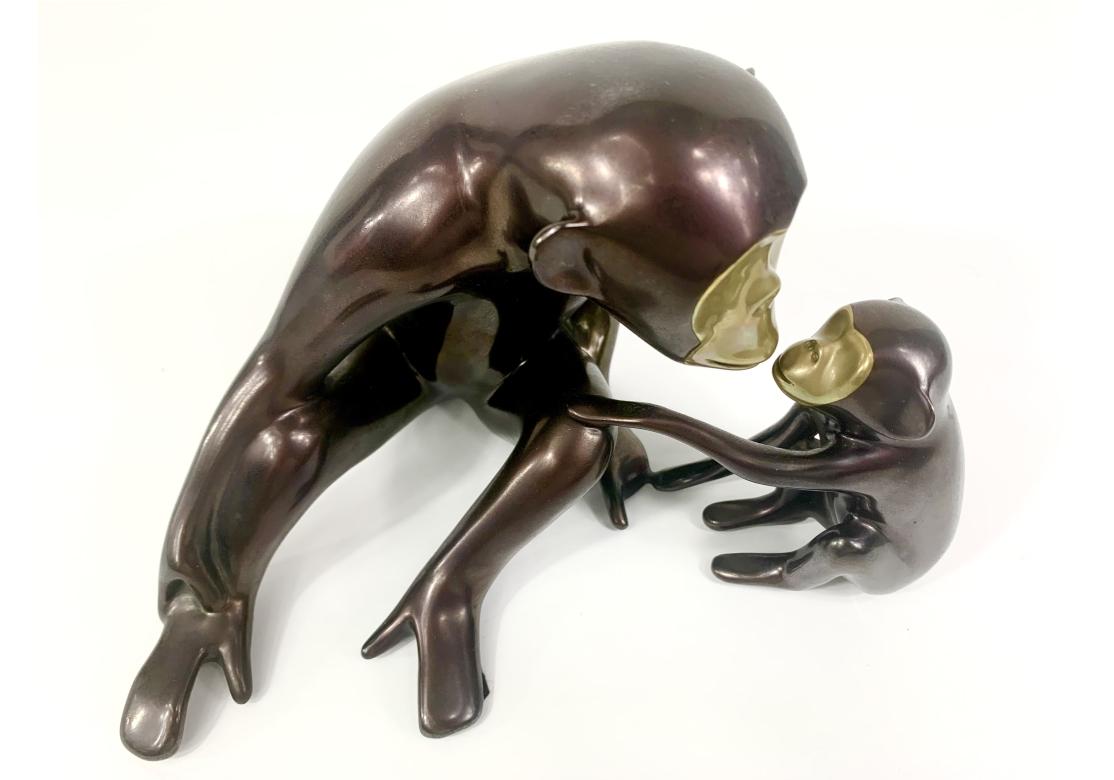 20th Century Loet Vanderveen Limited Edition Figural Bronze Monkey Mother & Child