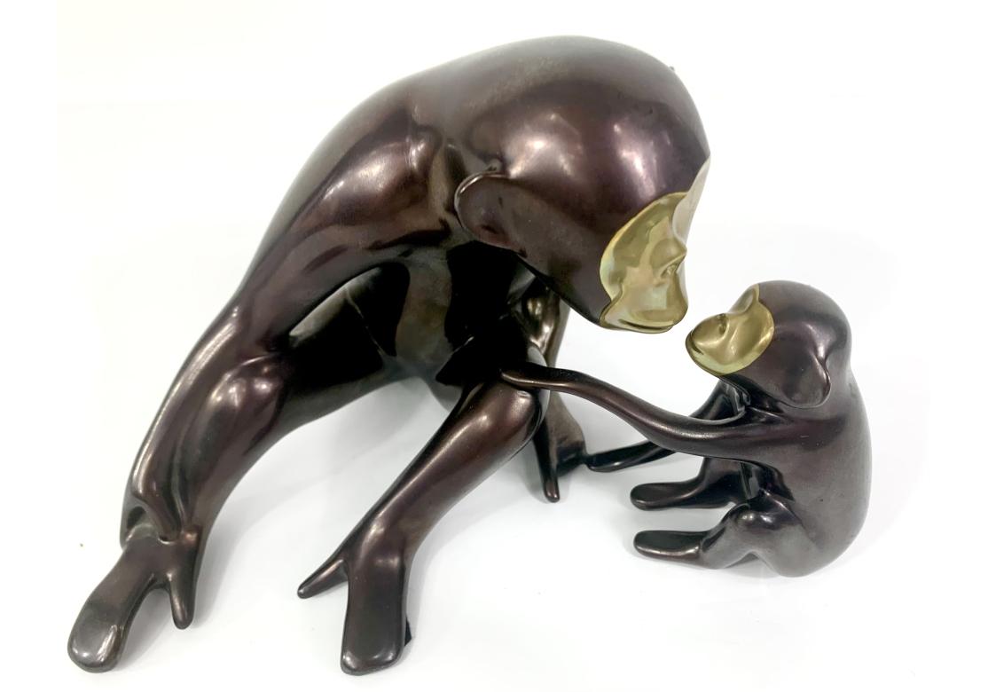 Loet Vanderveen Limited Edition Figural Bronze Monkey Mother & Child 3