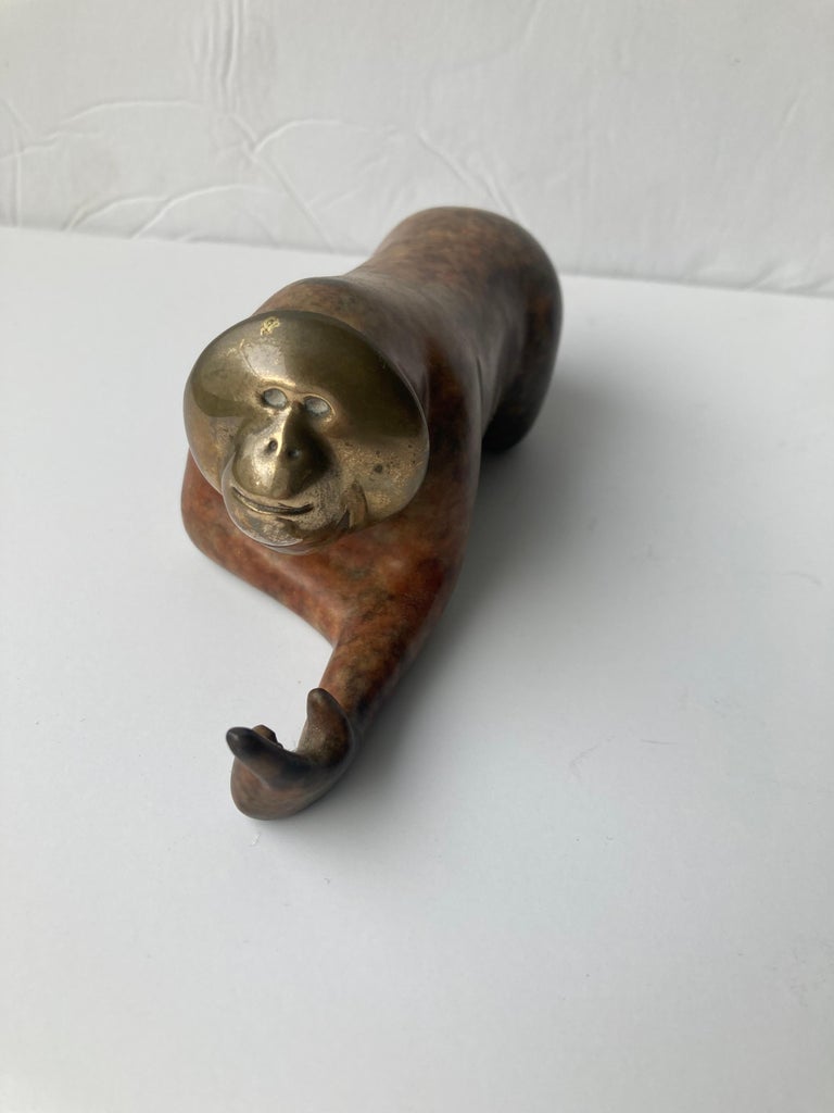 Cast Loet Vanderveen Monkey/Orangutan Lying Down Bronze Sculpture, Signed, Numbered  For Sale