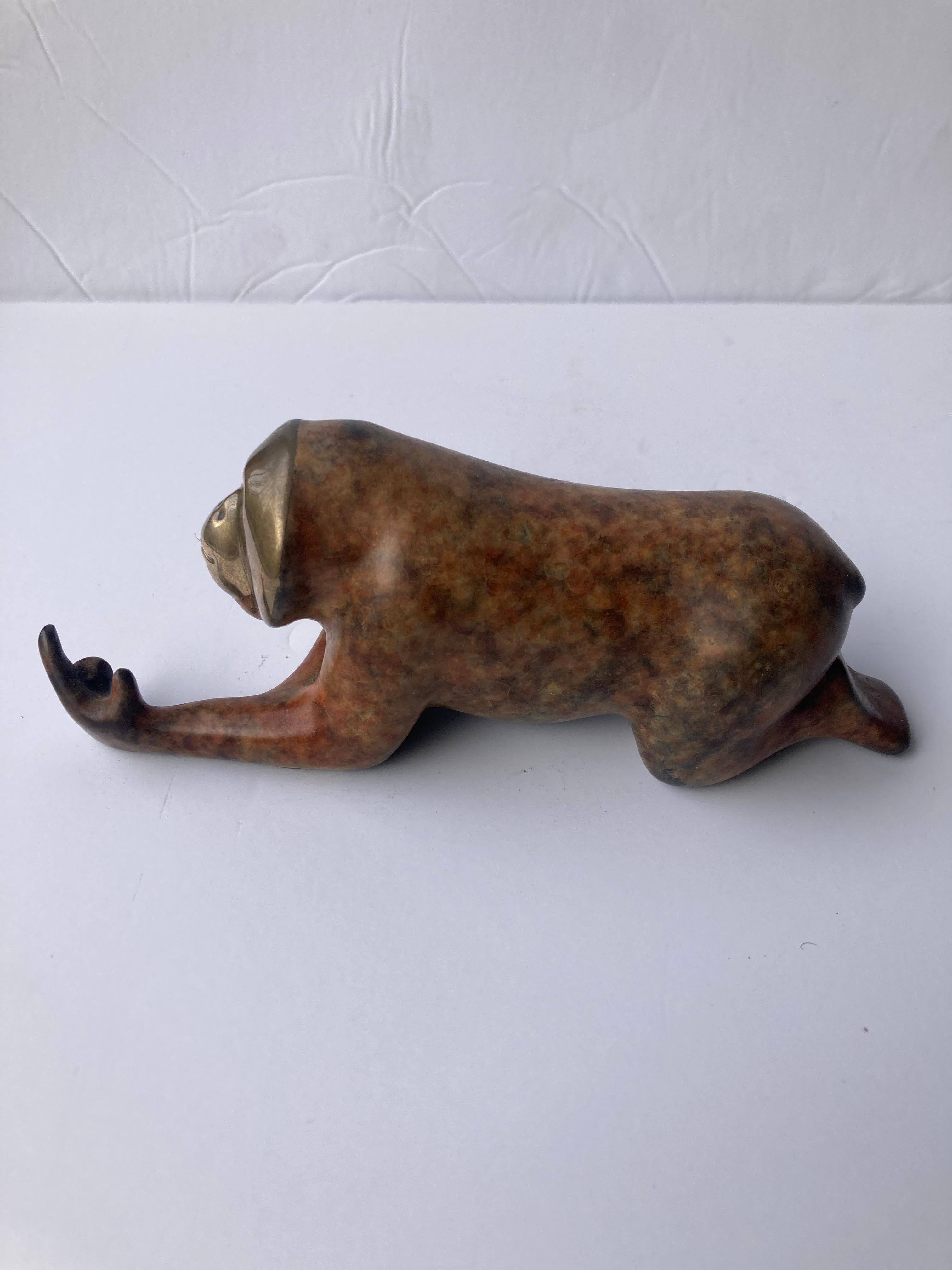 American Loet Vanderveen Monkey/Orangutan Lying Down Bronze Sculpture, Signed, Numbered For Sale
