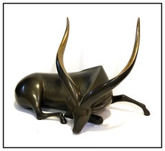 Loet Vanderveen Bongo Full Round Bronze Animal Sculpture Large Signed Antelope