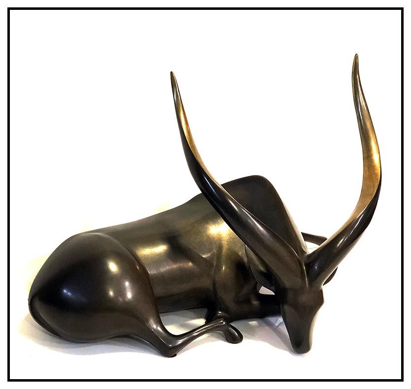 Loet Vanderveen Bongo Full Round Bronze Animal Sculpture Large Signed Antelope For Sale 1