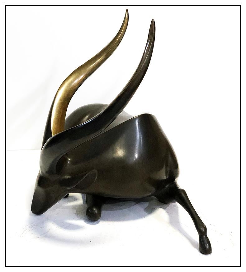 Loet Vanderveen Bongo Full Round Bronze Animal Sculpture Large Signed Antelope For Sale 2