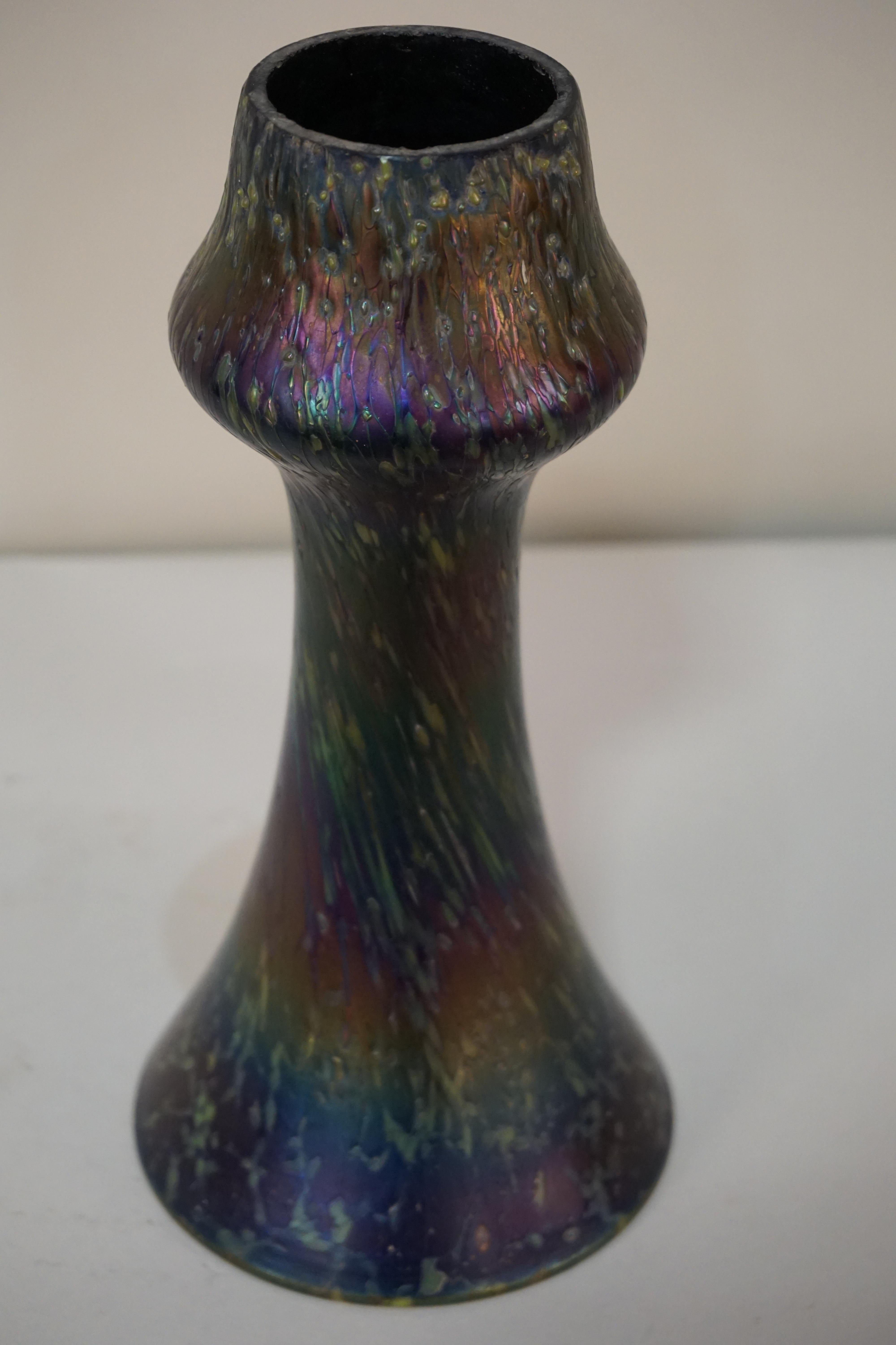 Austrian Art Glass Vase with Iridescent Glaze For Sale