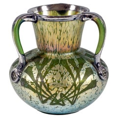 Antique Loetz Art Nouveau 3-Handles Vase Decor Crete Papillon, Austria-Hungary, Ca 1898