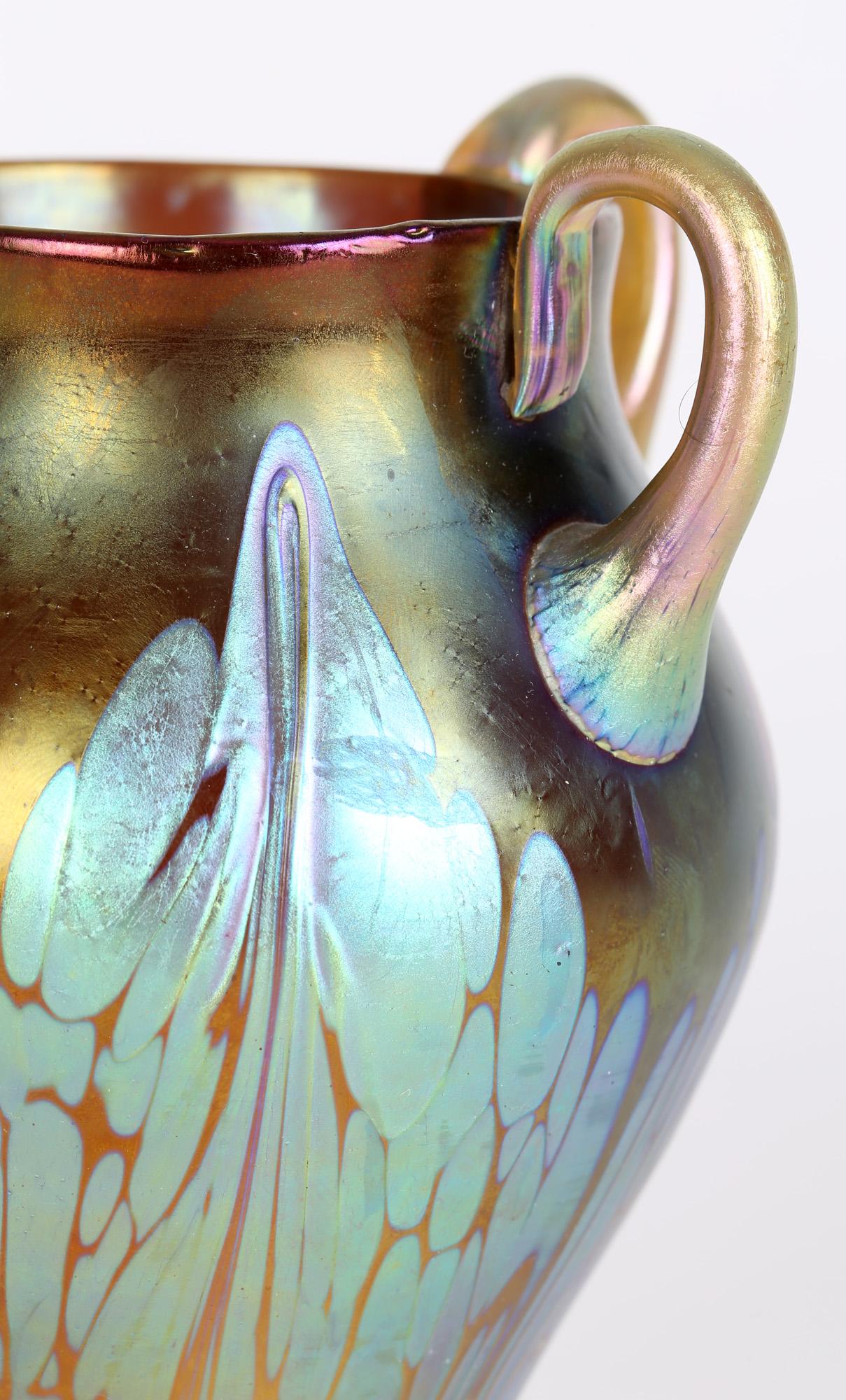 Loetz Art Nouveau Four Handled Phaenomen Iridescent Art Glass Vase For Sale 7