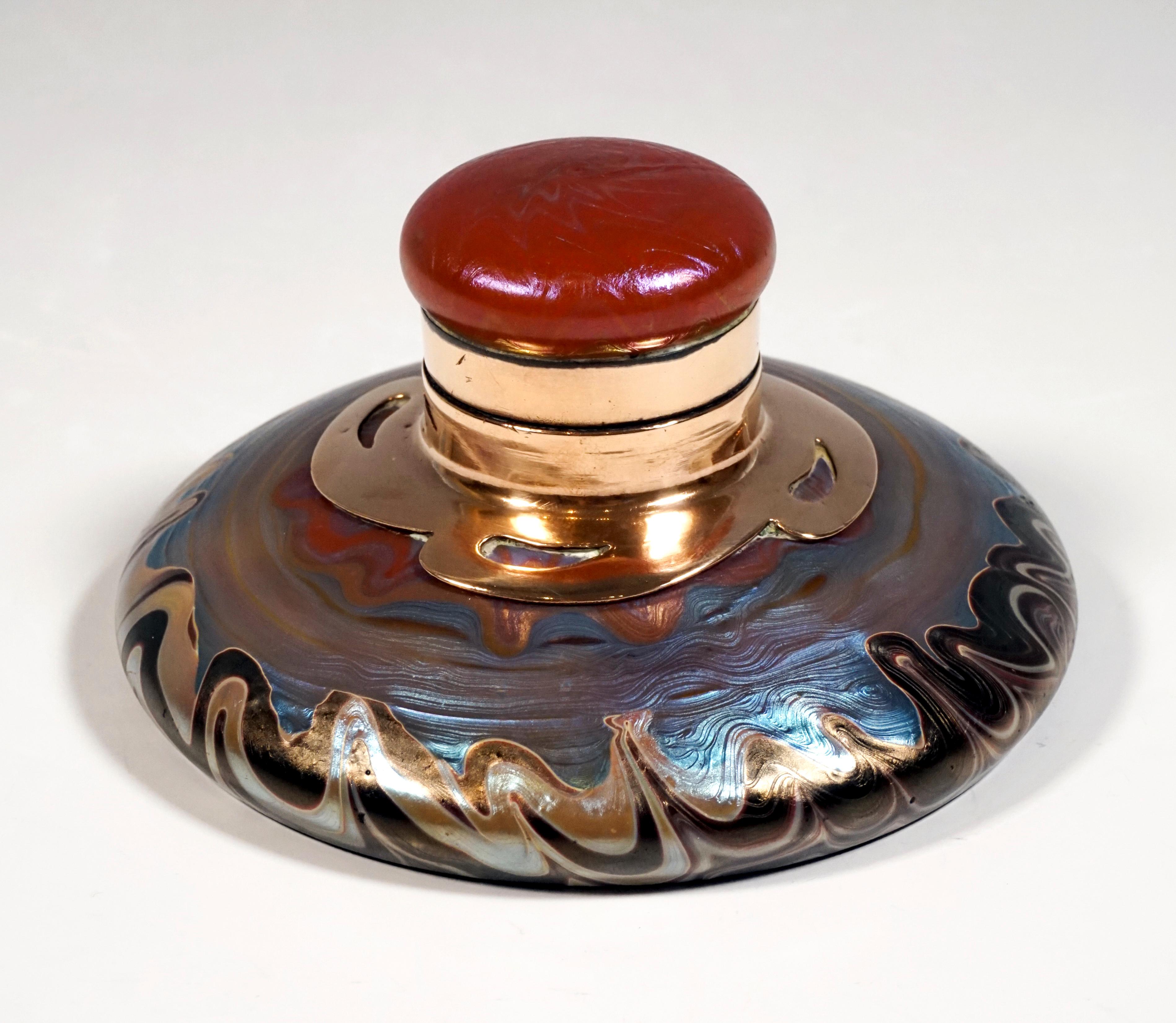 Hand-Crafted Loetz Art Nouveau Glass Inkwell For E. Bakalowits & Sons, Austria, circa 1901