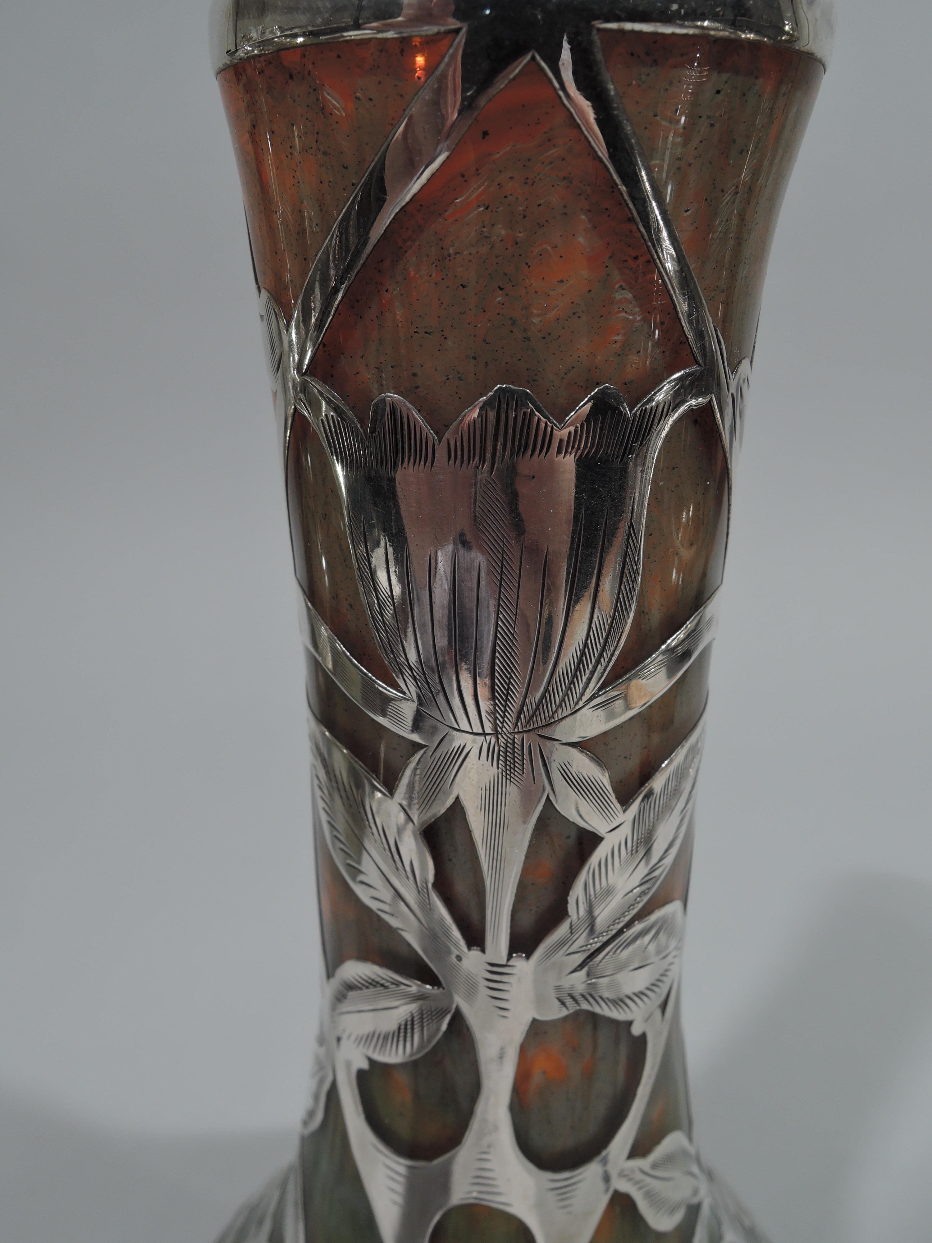 Loetz Art Nouveau Glass and Silver Overlay Vase in Titania Pattern In Excellent Condition In New York, NY