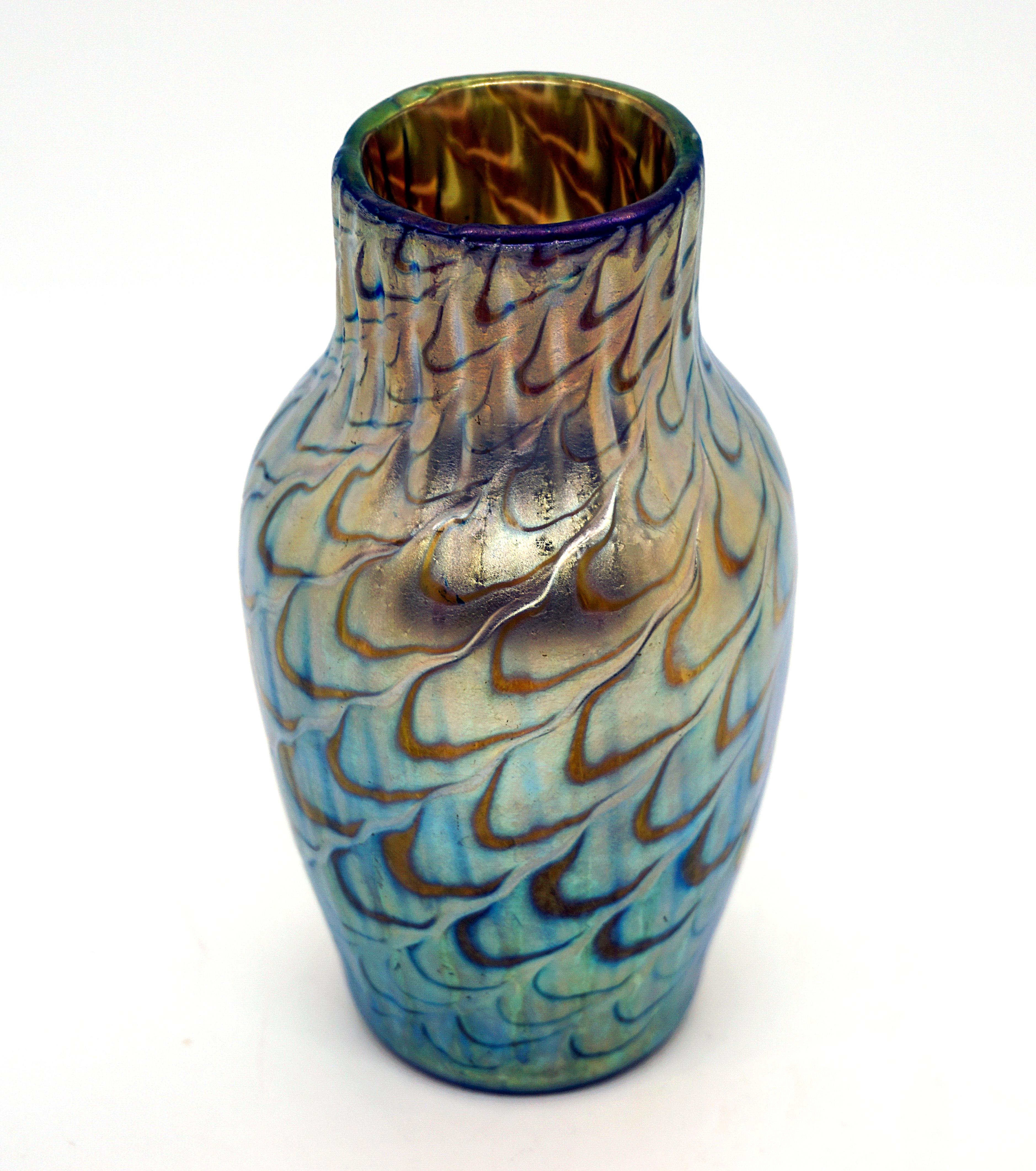 Hand-Crafted Loetz Art Nouveau Glass Vase Phenomenon Genre 7734, Austria-Hungary, circa 1898 For Sale