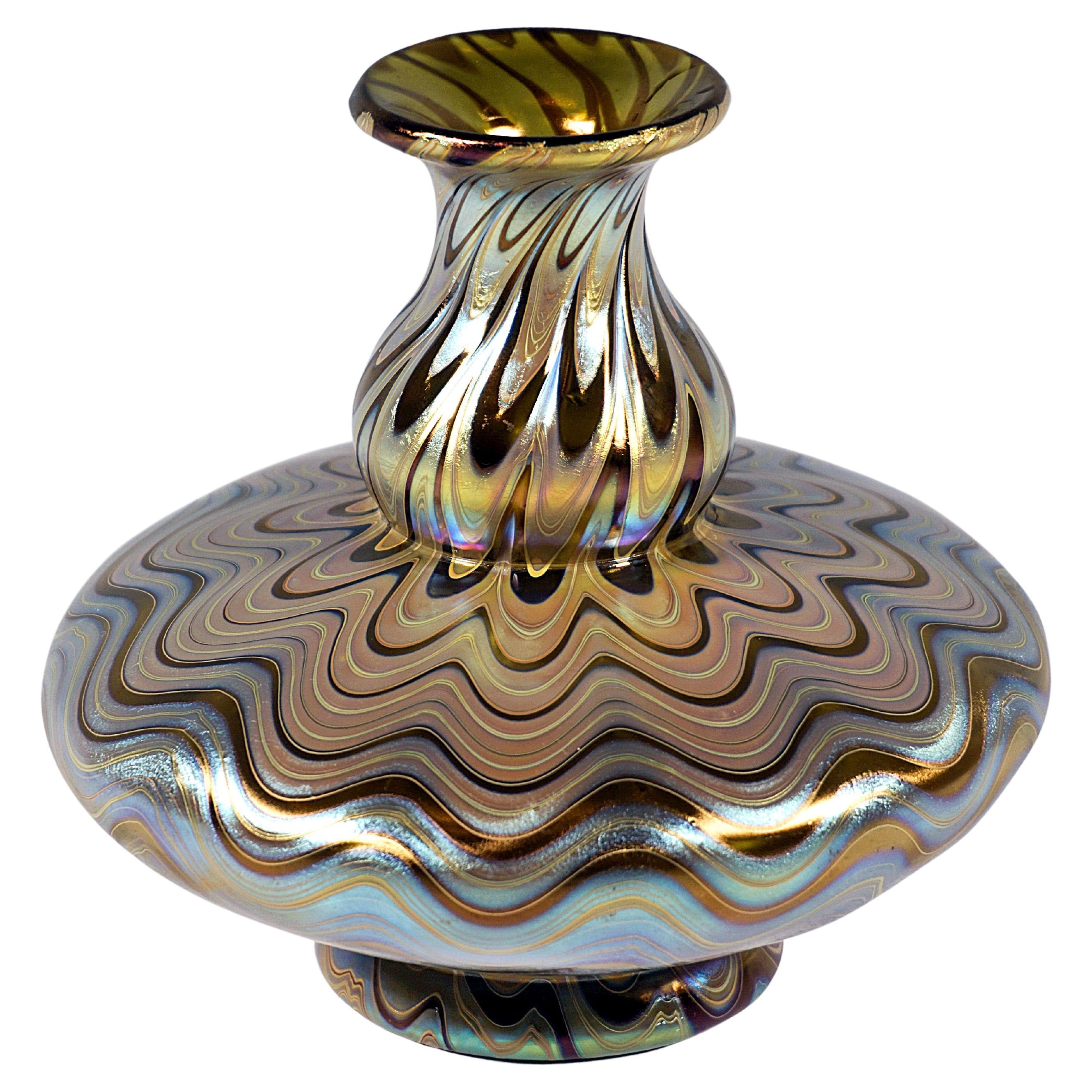 Loetz Art Nouveau Glass Vase Phenomenon Gre Crete 6893, Austria-Hungary, Ca 1900 For Sale