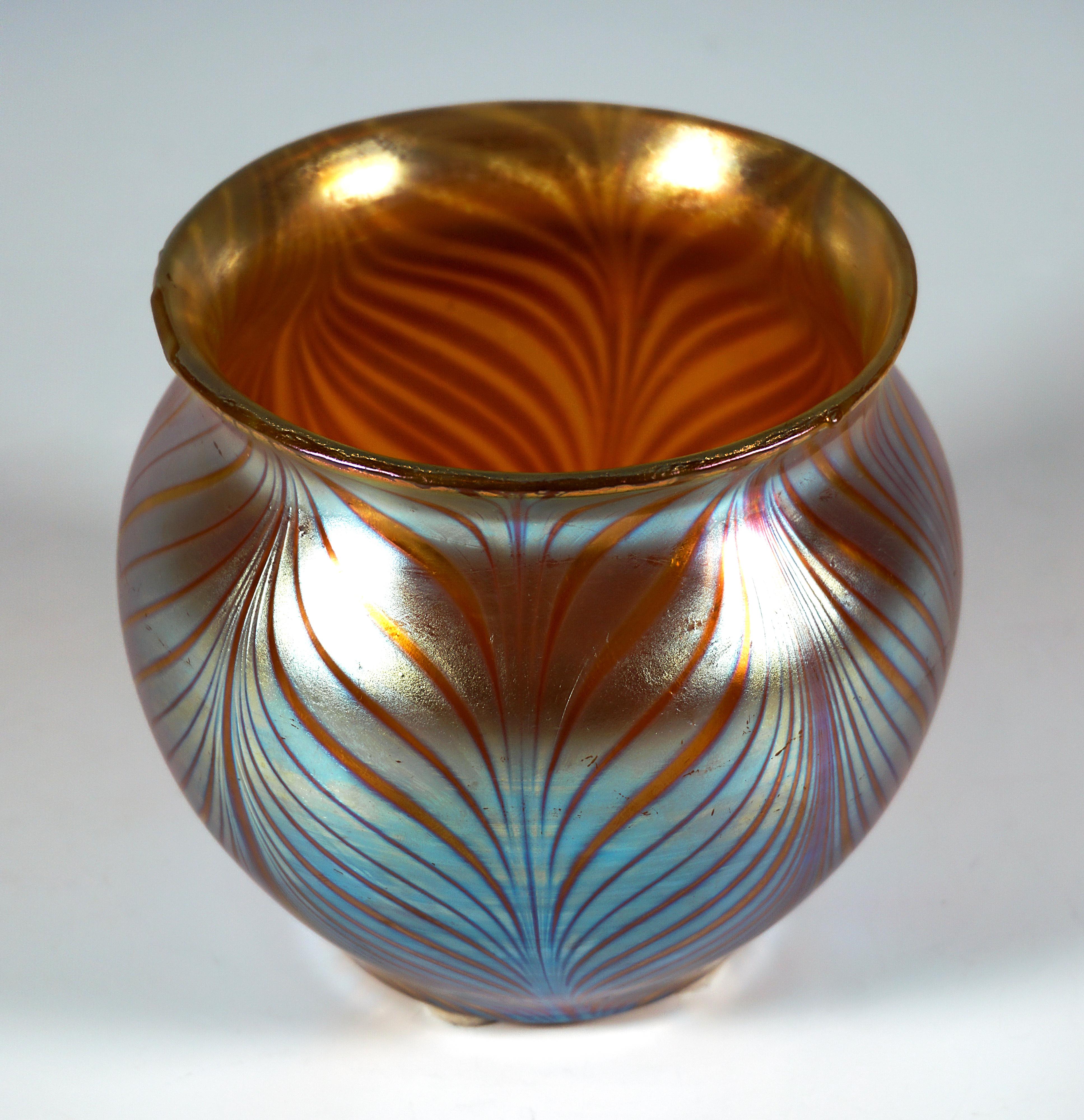 Loetz Art Nouveau Jarrón de cristal Fenómeno Gre Naranja 7501, Austria-Hungría, C 1899 Austríaco en venta