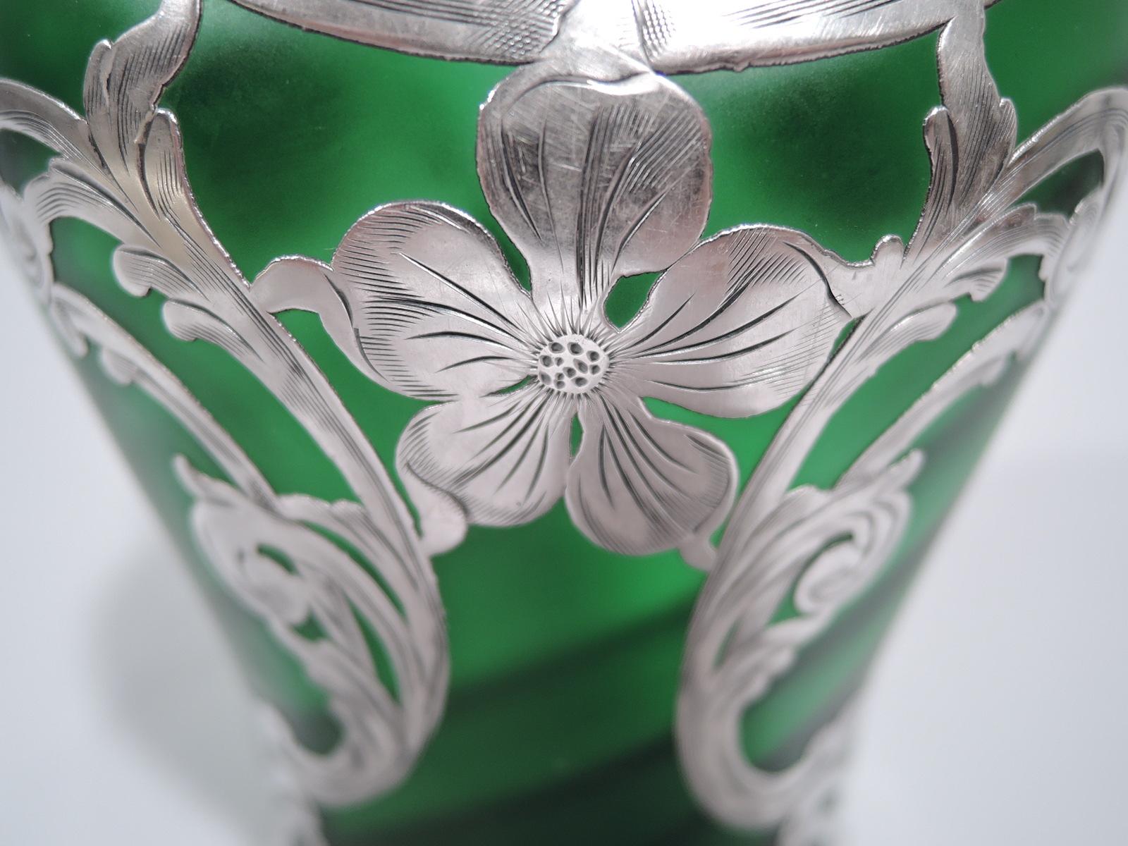 20th Century Loetz Art Nouveau Green Silver Overlay Vase