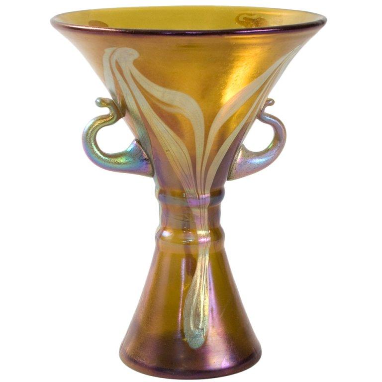 Loetz Art Nouveau Iridescent Amber Favrile Glass Vase