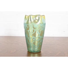 Loetz Art Nouveau Iridescent Art Glass Vase With Scalloped Edge