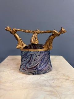 Vase en verre irisé Loetz Art Nouveau avec bordure figurative dorée Autriche circa 1895