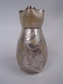 Loetz Art Nouveau Iridescent Vase with Alvin Silver Overlay