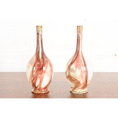 Loetz Art Nouveau Onyx Marbleized Glass Vases, Pair