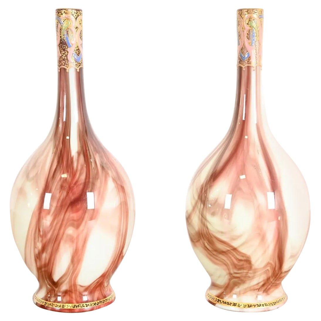 Vasi in vetro marmorizzato Onice Loetz Art Nouveau, coppia in vendita