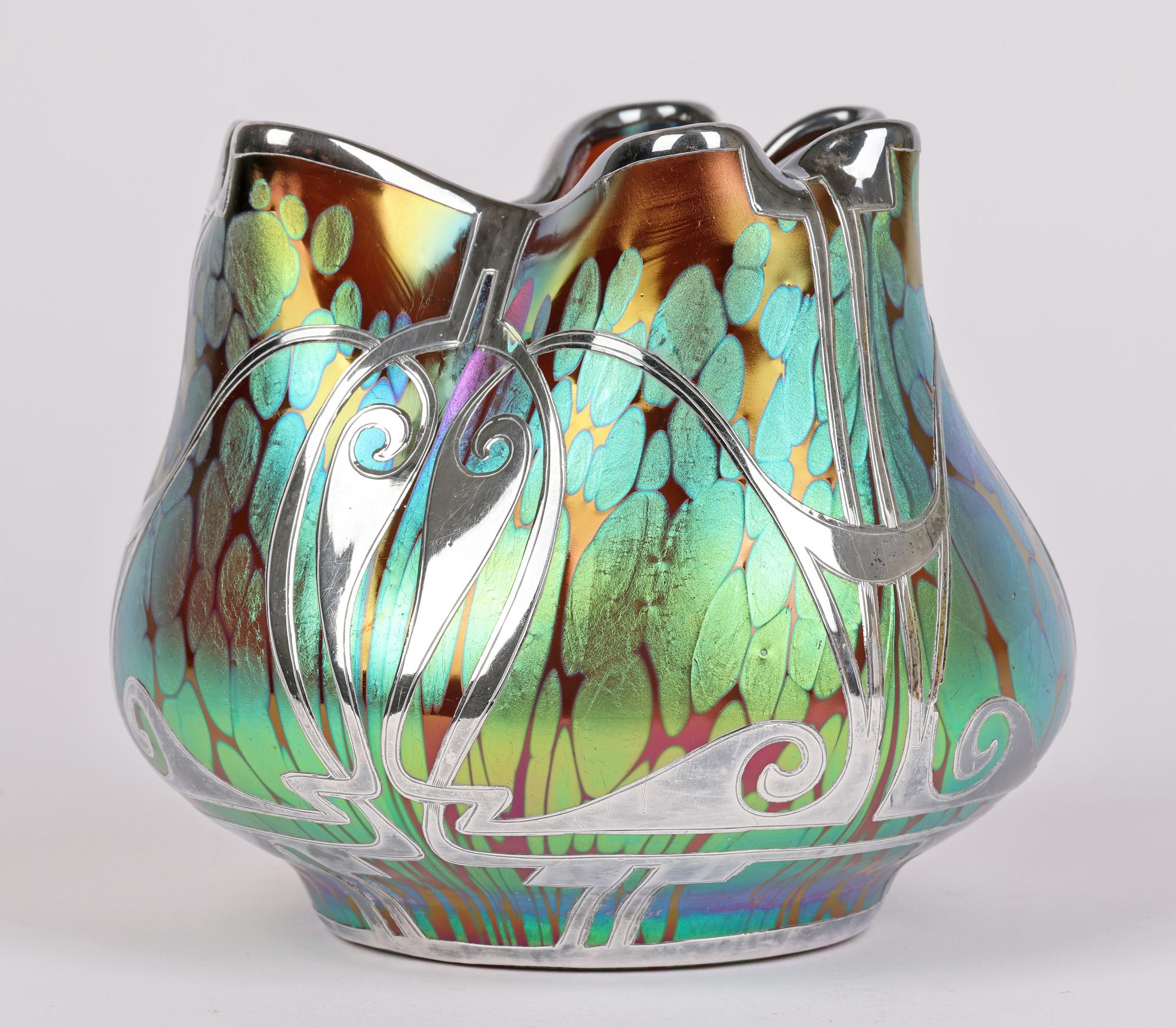Loetz Art Nouveau Silver Overlay Phaenomen Art Glass Vase 4