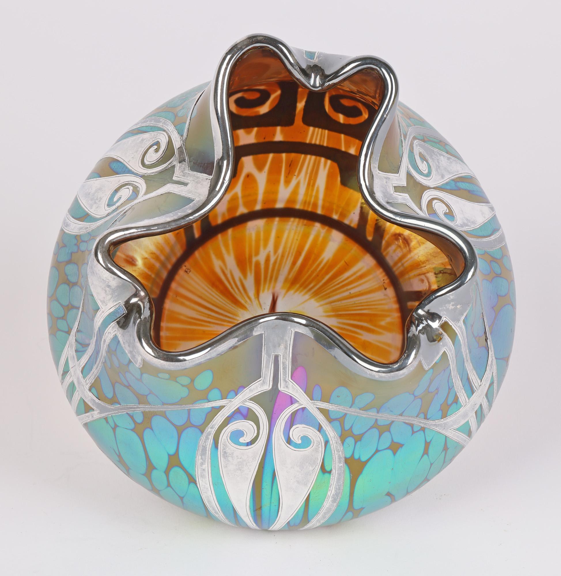 Loetz Art Nouveau Silver Overlay Phaenomen Art Glass Vase 5