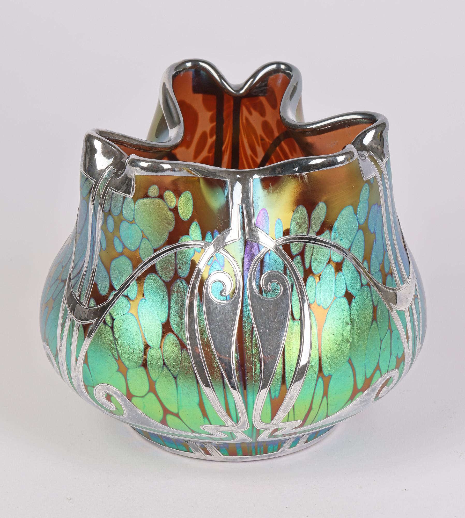 Loetz Art Nouveau Silver Overlay Phaenomen Art Glass Vase 6