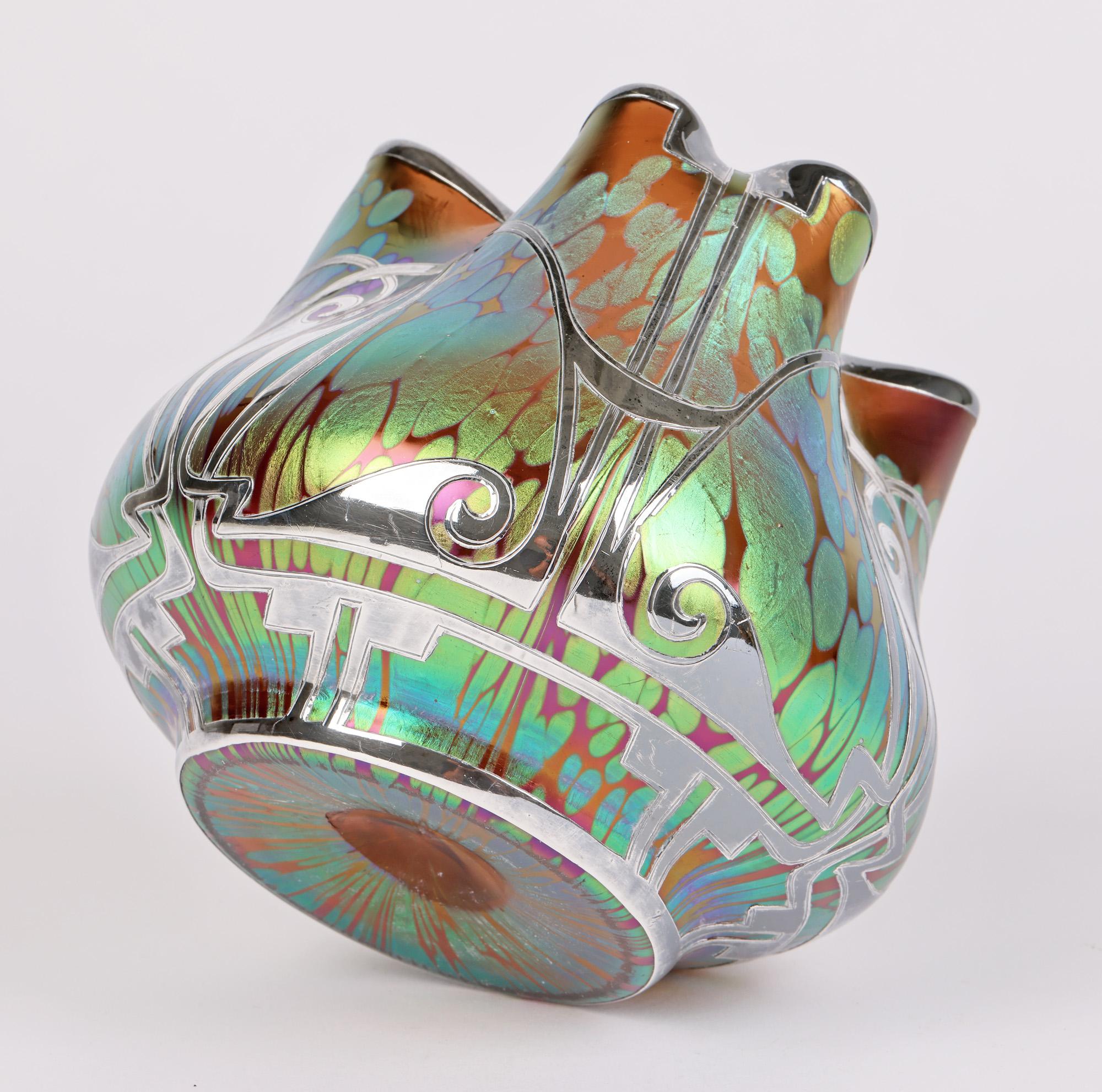 Loetz Art Nouveau Silver Overlay Phaenomen Art Glass Vase 8
