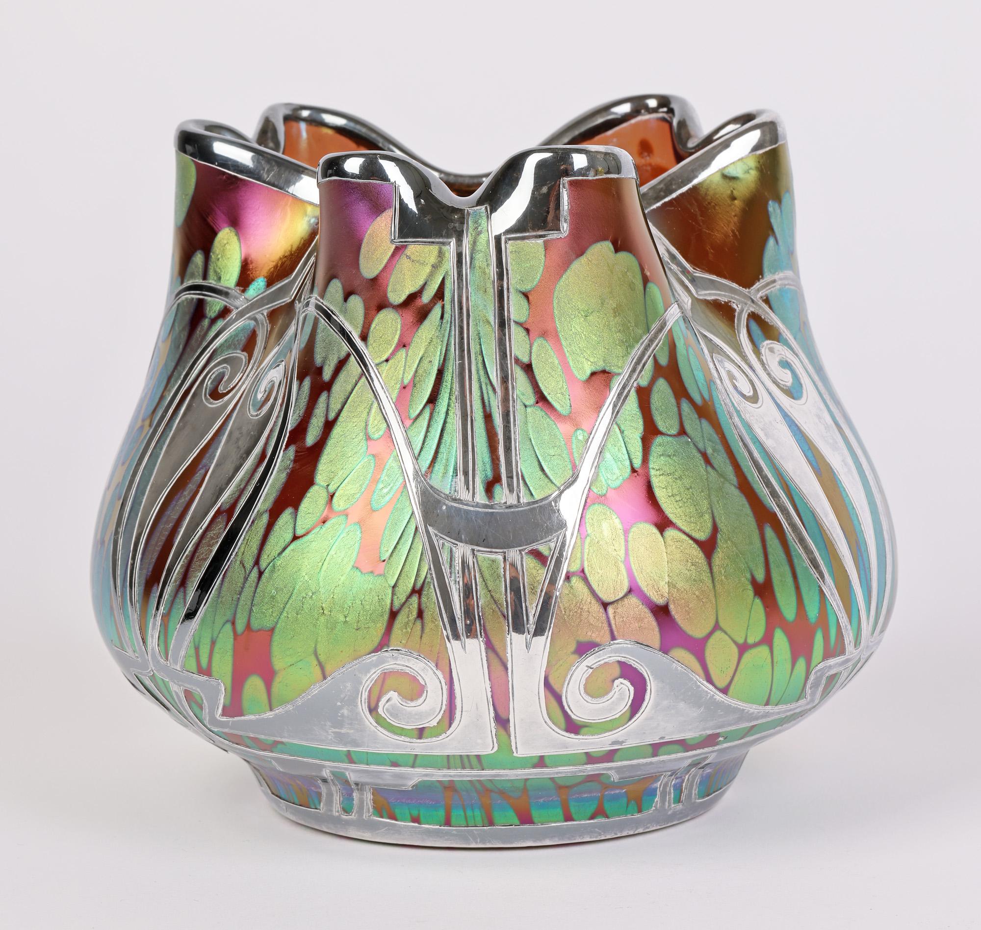 Loetz Art Nouveau Silver Overlay Phaenomen Art Glass Vase 9