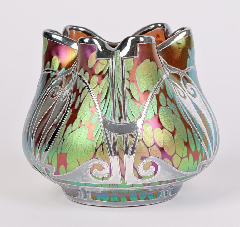 Loetz Art Nouveau Silver Overlay Phaenomen Art Glass Vase For Sale 9